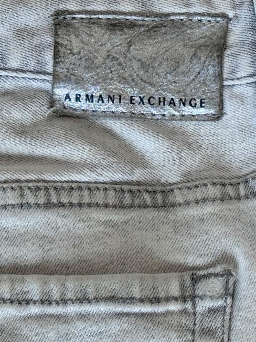 Armani Exchange Denim Mini Skirt Size 6 Light Grey Side Zip Stretch 90s